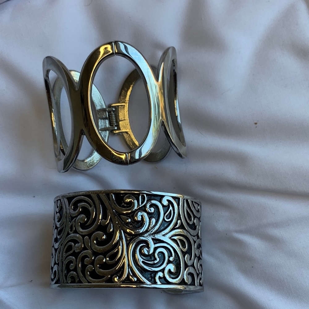 Silver Tone Cuff Bracelets Set